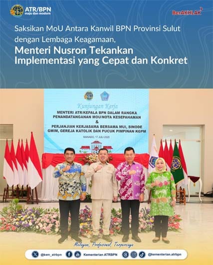 Saksikan MoU Antara Kanwil BPN Provinsi Sulut dengan Lembaga Keagamaan