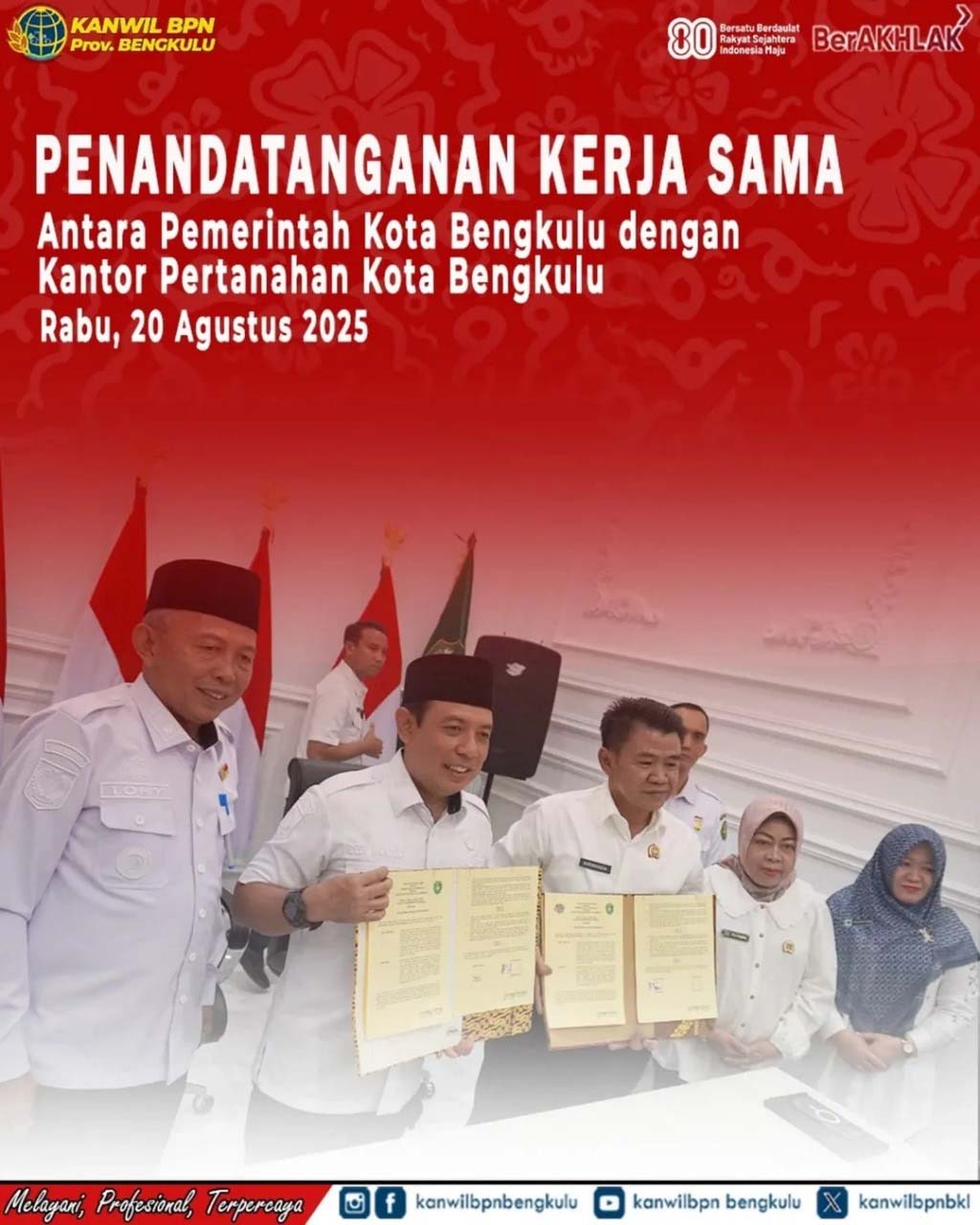 Penandatanganan Kerja Sama antara Pemerintah Kota Bengkulu dengan Kantor Pertanahan Kota Bengkulu